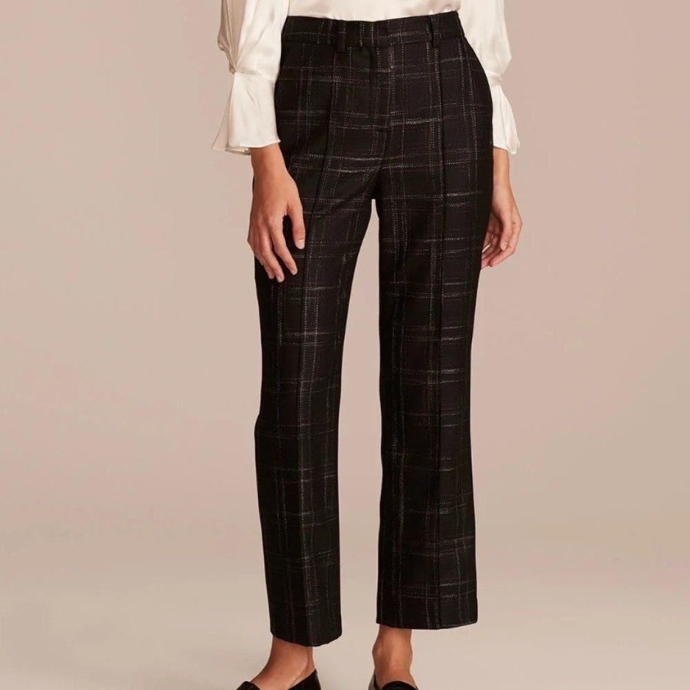 REBECCA TAYLOR Crosshatch Wool Stitch Plaid Trousers
